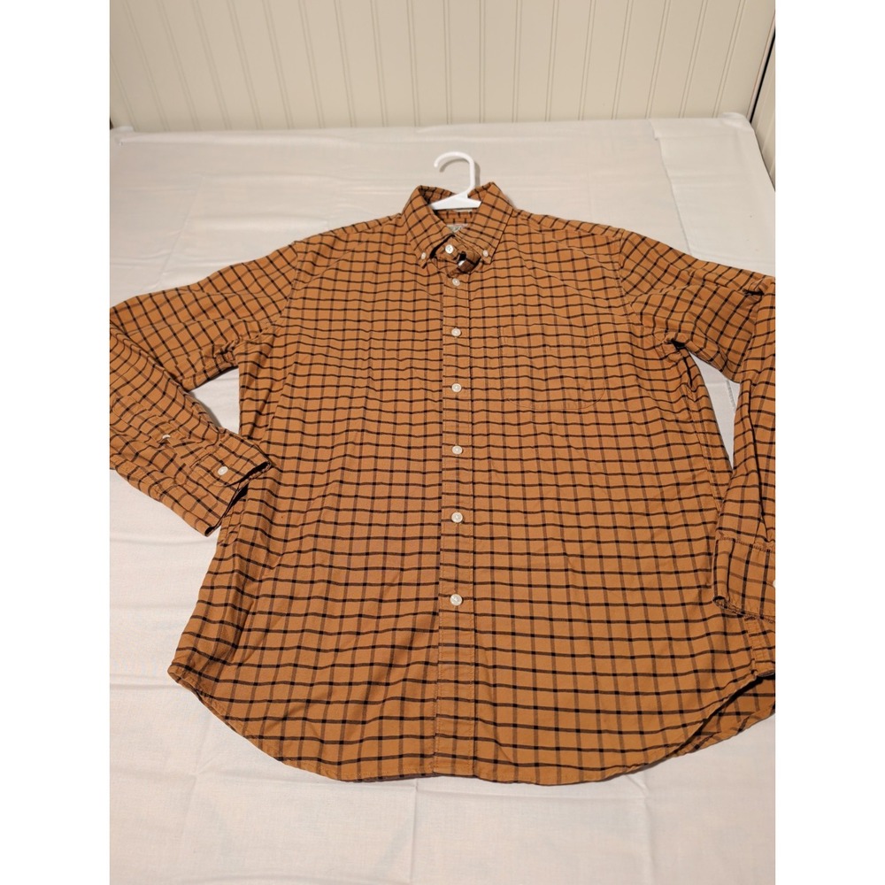 J Crew Mens Oxford Shirt Medium M Brown Plaid Windowpane Long Sleeve J1032